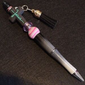 Handcrafted Beaded Pen with Cross Charm